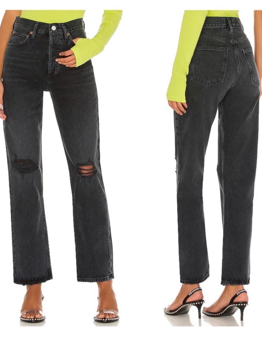 AGOLDE 90’s Pinch black distressed straight jeans size 28
